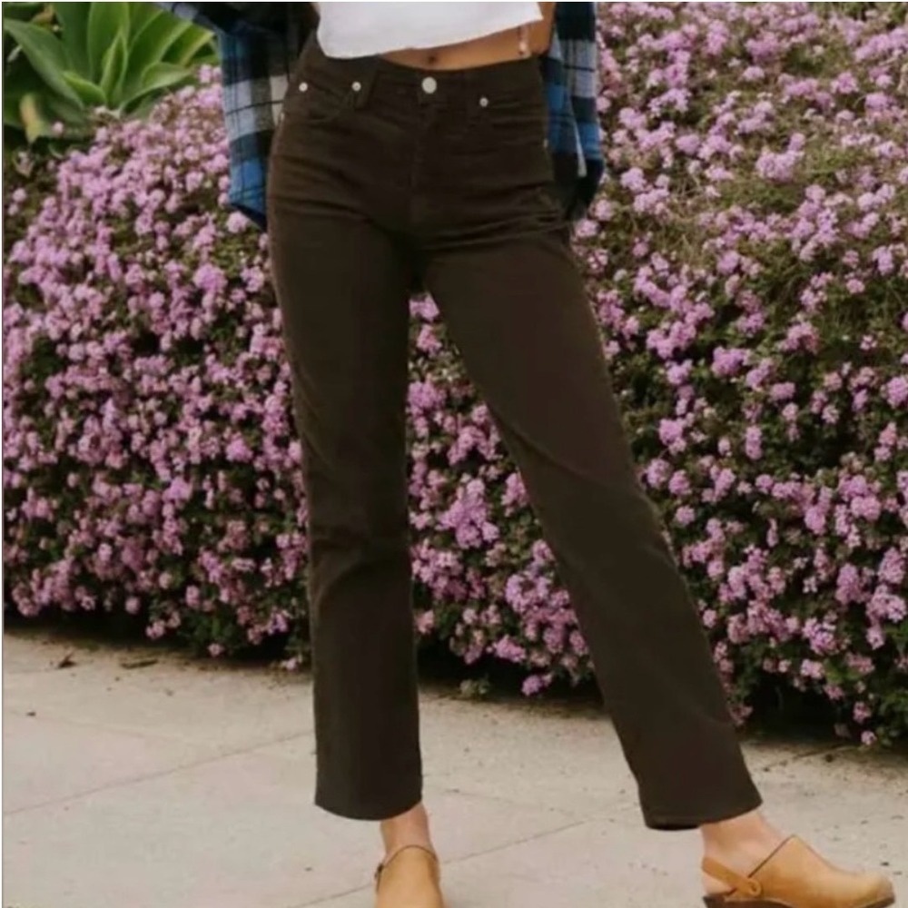 AMO Chloe Crop Corduroy Pants Brown High Rise Stretch Size 24